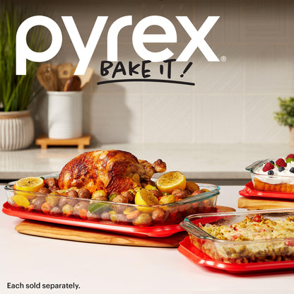 Pyrex Basics 3 QT Glass Baking Dish With Plastic Lid, Casserole Dish, Glass Food Container, Oven, Freezer And Microwave Safe, Clear Container