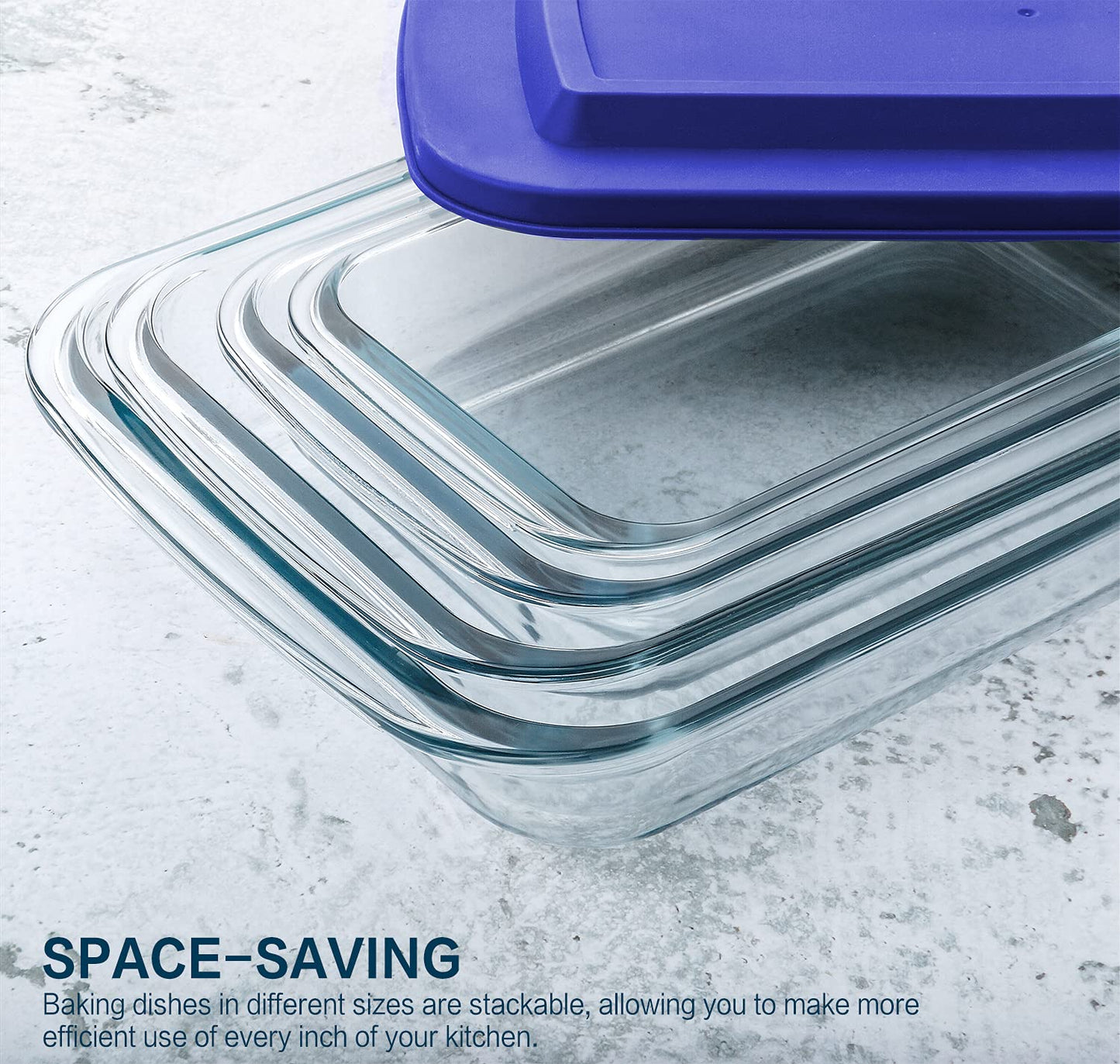 8-Piece Deep Glass Baking Dish Set with Plastic lids,Rectangular Glass Bakeware Set with Lids, Baking Pans for Lasagna, Leftovers, Cooking, Kitchen, Freezer-to-Oven and Dishwasher, Blue