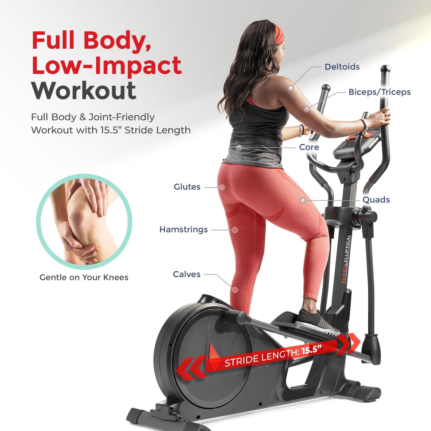 Sunny Health & Fitness Programmable Electro-Magnetic Elliptical Cross Trainer Exercise Machine, 24 Pre-Set Workout Modes for Full Body Training, Bluetooth Link w/Exclusive SunnyFit App–SF-E3912SSMART