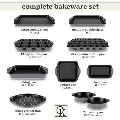 Country Kitchen Nonstick Stackable Bakeware Set - Durable, Easy Release Baking Set, Gray, 10 Pcs