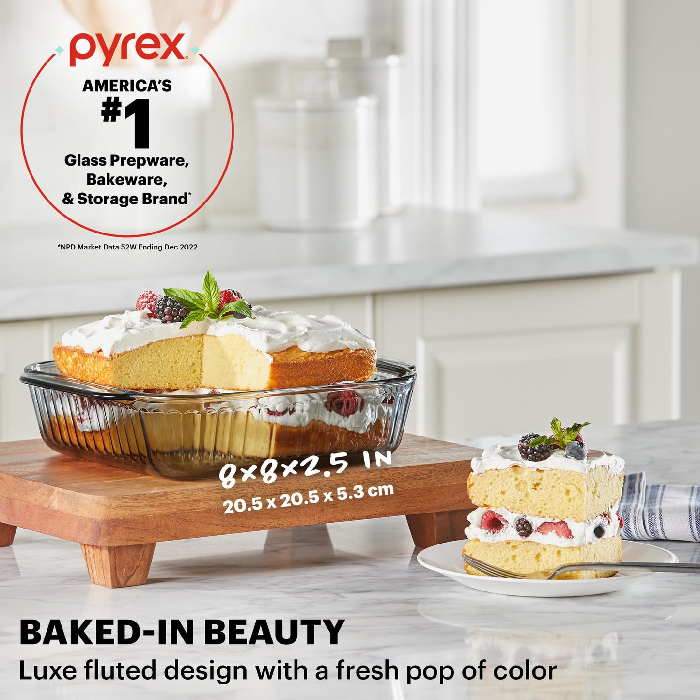 Pyrex Colors (8"x8") Tinted Glass Baking Dish with BPA-Free Lid, Oblong Bakeware Glass Pan For Casserole & Lasagna, Dishwasher, Freezer, Microwave and Pre-Heated Oven Safe, Smoke