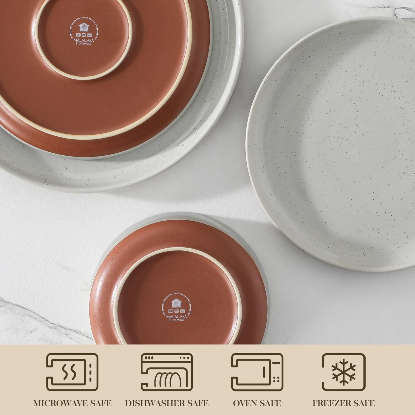 MALACASA Plates and Bowls Sets, 12 Pieces Modern Stoneware Dinnerware Set for 4 Kitchen Dinner Set Ceramic Dishware Dishes Set Microwave and Dishwasher Safe, Grey, Series TARA