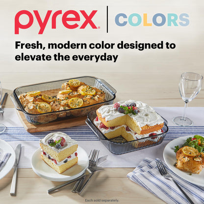 Pyrex Colors (2-Pack, Full Set) Tinted Glass Baking Dish with BPA-Free Lid, Oblong Bakeware Glass Pan For Casserole & Lasagna, Dishwasher, Freezer, Microwave and Pre-Heated Oven Safe, Smoke