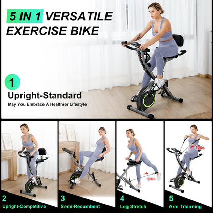 Foldable Exercise Bike Stationary Bikes for Home, 5 IN 1 Indoor Workout Bike, with 16-Level Quiet Magnetic Resistance, 6.6 LBS Flywheel and 300LBS Capacity, 2025 Designed 817 X-bike