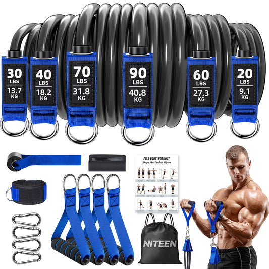 Heavy Resistance Bands for Working Out, NITEEN Resistance Bands with Handles Weight Exercise Bands for Men Women, Workout Bands with Door Anchor and Ankle Straps Strength Training Equipment