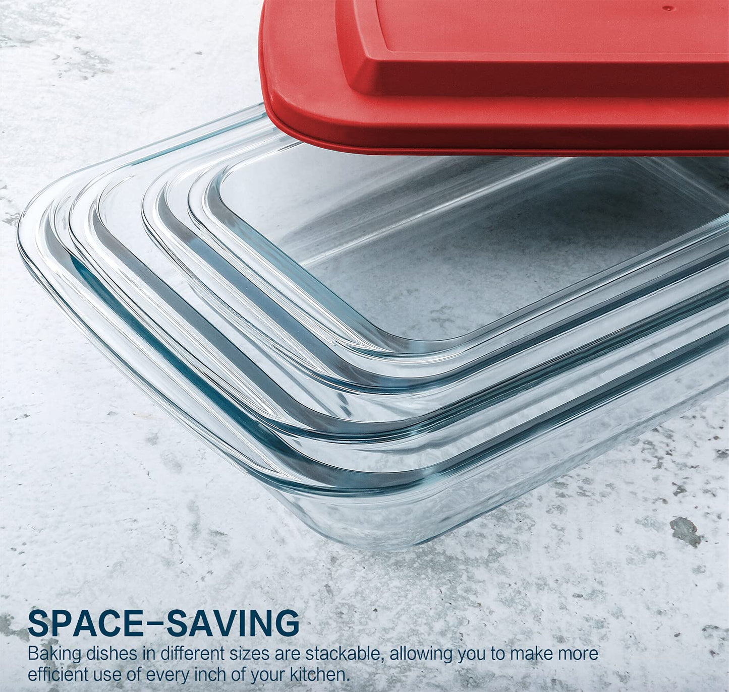 8-Piece Deep Glass Baking Dish Set with Plastic lids,Rectangular Glass Bakeware Set with Lids, Baking Pans for Lasagna, Leftovers, Cooking, Kitchen, Freezer-to-Oven and Dishwasher, Red