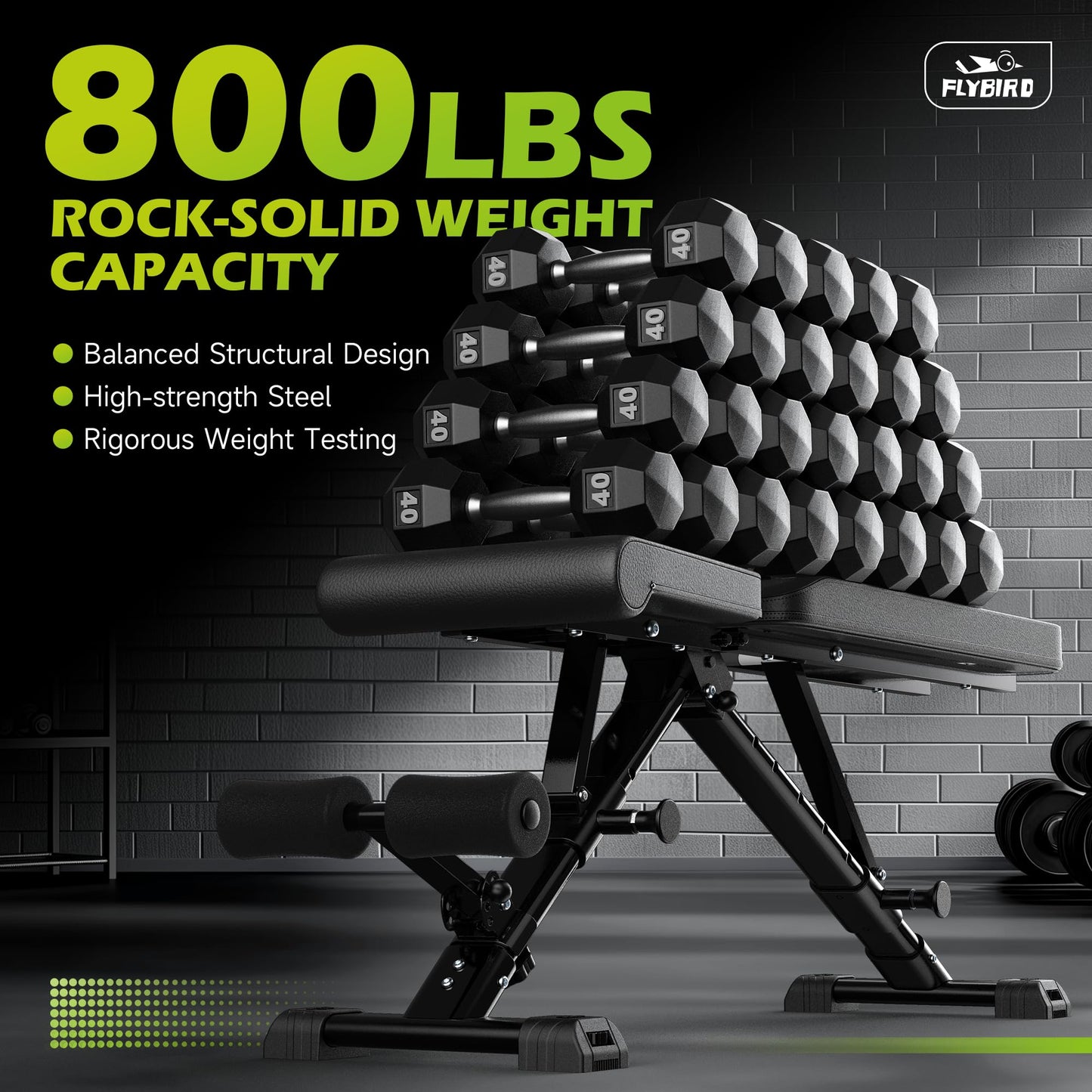 FLYBIRD Weight Bench, Adjustable Strength Training Bench for Full Body Workout with Fast Folding-New Version