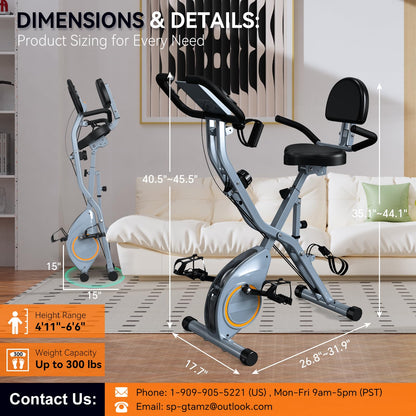 Foldable Exercise Bike Stationary Bikes for Home, 5 IN 1 Indoor Workout Bike for Seniors, with 16-Level Quiet Magnetic Resistance, 5.5 LBS Flywheel and 300LBS Capacity, 2025 Designed 817 X-bike All Gray