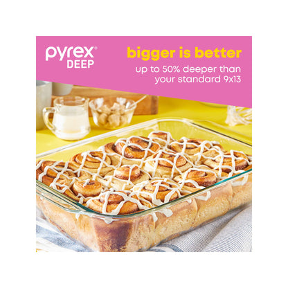 Pyrex Deep 3-Pack Glass Baking Dish Set (9"x13", 7"x11", 8"x8") With BPA-Free Lids, Rectangular Glass Bakeware, Dishwasher, Microwave, Freezer & Pre-Heated Oven Safe