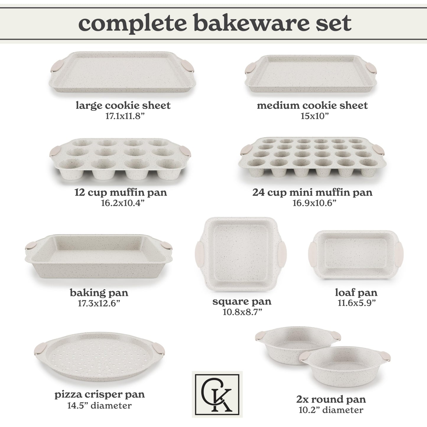 Country Kitchen Nonstick Stackable Bakeware Set - Durable, Easy Release Baking Set, Cream, 10 Pcs