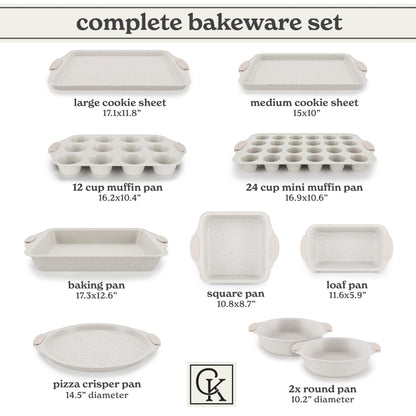 Country Kitchen Nonstick Stackable Bakeware Set - Durable, Easy Release Baking Set, Cream, 10 Pcs