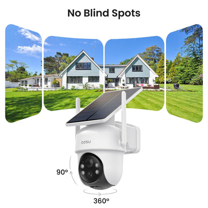 AOSU Security Cameras Outdoor Wireless, 4 Cam-Kit, No Subscription, Solar-Powered, Home Security Cameras System with 360° Pan & Tilt, Auto Tracking, 2K Color Night Vision, Easy Setup, 5G & 2.4G WiFi