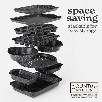 Country Kitchen Nonstick Stackable Bakeware Set - Durable, Easy Release Baking Set, Black, 10 Pcs