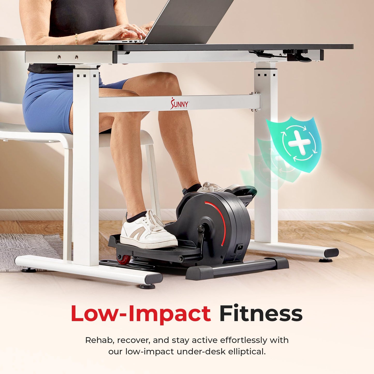 Sunny Health & Fitness Smart Electric Motorized Under Desk Elliptical Cardio Exerciser with Optional Exclusive SunnyFit® App Enhanced Bluetooth Connectivity – SF-E3959SMARTG