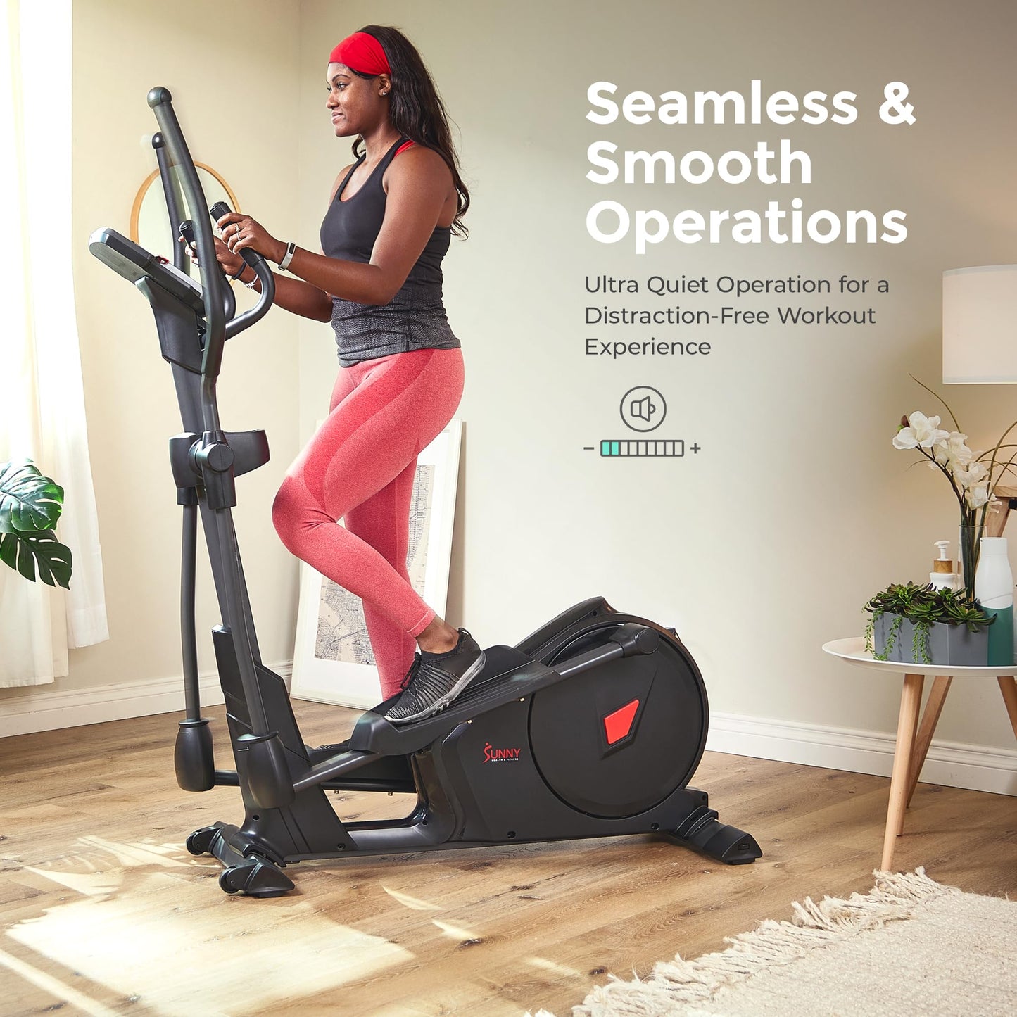 Sunny Health & Fitness Programmable Electro-Magnetic Elliptical Cross Trainer Exercise Machine, 24 Pre-Set Workout Modes for Full Body Training, Bluetooth Link w/Exclusive SunnyFit App–SF-E3912SSMART