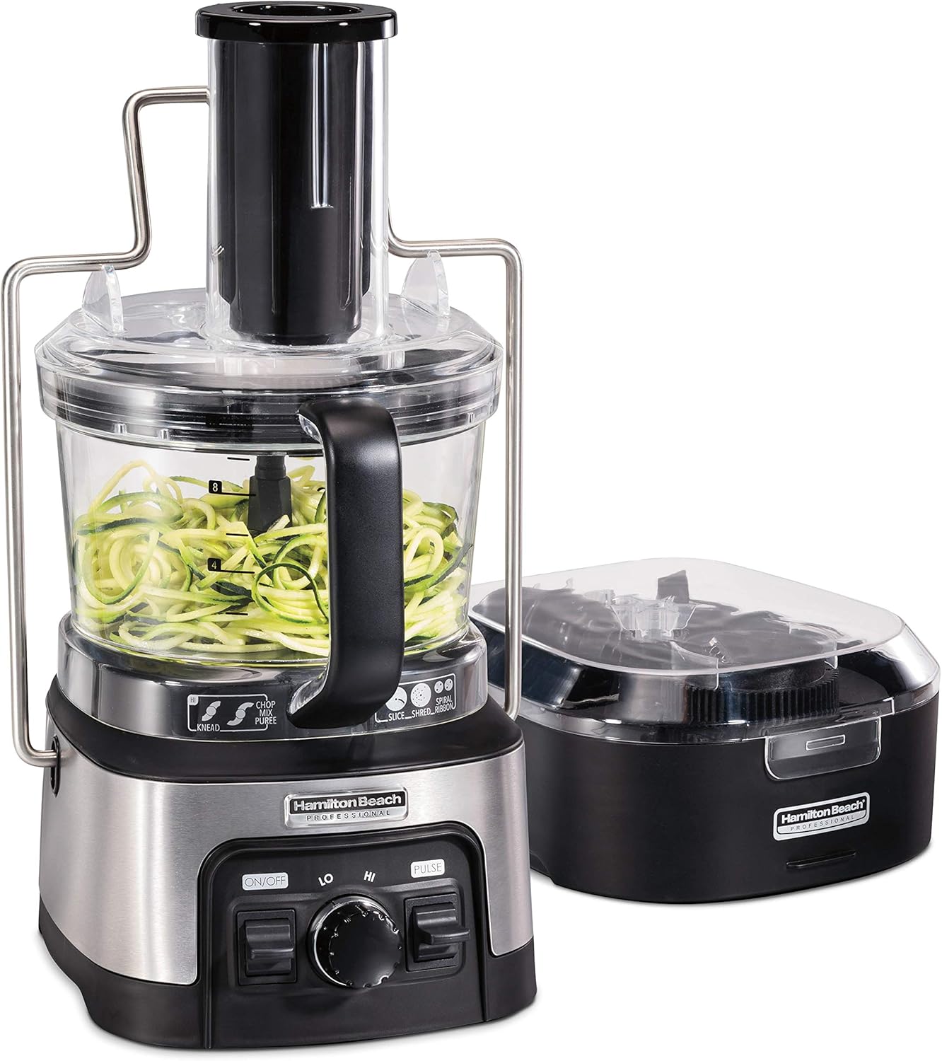 hamilton-beach-professional-stack-snap-food-processor-veggie-spiralizer-for-slicing-shredding-and-kneading-extra-large-3-feed-chute-fits-whole-vegetables-12-cups-stainless-steel-70815