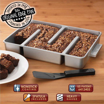 Baker's Edge Brownie Pan, The Original All Edges Brownie Pan for Baking | Premium Doble Nonstick Coating, Heavy Gauge Cast Aluminum Construction, Rectangular 9x12” Size Baking Pan - US Patented Design