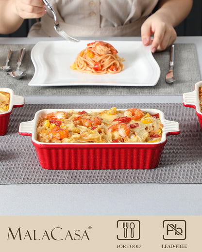 Bakeware Set of 4, MALACASA Porcelain Baking Pans Set for Oven, Casserole Dish, Ceramic Rectangular Baking Dish Lasagna Pans for Cooking Cake Pie Dinner Kitchen, Red (9.5"/11.25"/12.75"/14.5")