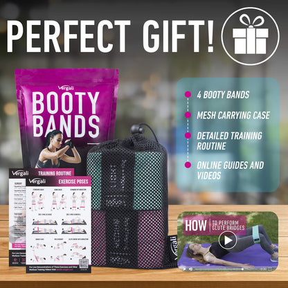 4 Fabric Booty Exercise Bands for Women & Men - Glute, Hip & Thigh Resistance Bands with Workout Guide