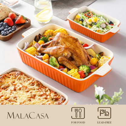 MALACASA Bakeware Set of 4, Porcelain Baking Pans Set for Oven, Casserole Dish, Ceramic Rectangular Baking Dish Lasagna Pans for Cooking Cake Kitchen, Orange(9.4"/11.1"/12.2"/14.7"), Series BAKE.BAKE