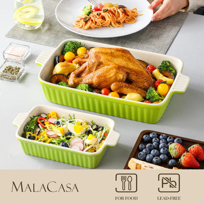 MALACASA Bakeware Set of 4, Porcelain Baking Pans Set for Oven, Casserole Dish, Ceramic Rectangular Baking Dish Lasagna Pans for Cooking Cake Kitchen, Green (9.4"/11.1"/12.2"/14.7"), Series BAKE.BAKE