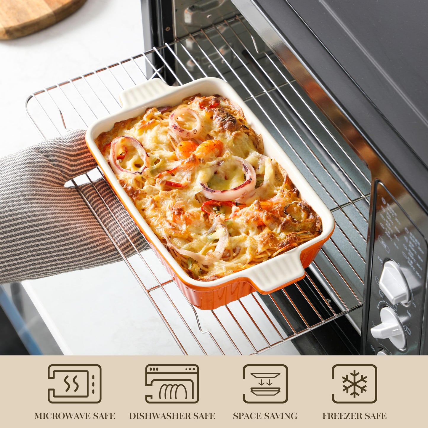 MALACASA Bakeware Set of 4, Porcelain Baking Pans Set for Oven, Casserole Dish, Ceramic Rectangular Baking Dish Lasagna Pans for Cooking Cake Kitchen, Orange(9.4"/11.1"/12.2"/14.7"), Series BAKE.BAKE