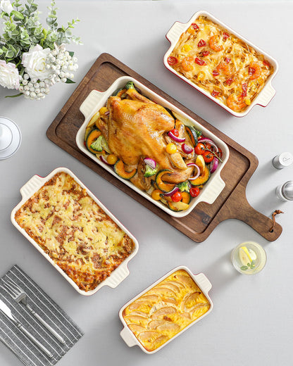 Bakeware Set of 4, MALACASA Porcelain Baking Pans Set for Oven, Casserole Dish, Ceramic Rectangular Baking Dish Lasagna Pans for Cooking Cake Pie Dinner Kitchen, Red (9.5"/11.25"/12.75"/14.5")