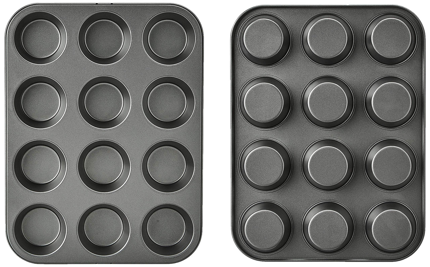 Amazon Basics Nonstick Round Muffin Baking Pan, 12 Cups, Set of 2, Gray, 13.9x10.55x1.22"