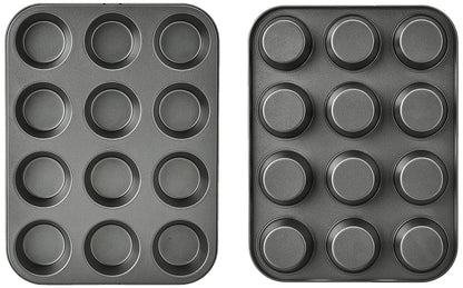 Amazon Basics Nonstick Round Muffin Baking Pan, 12 Cups, Set of 2, Gray, 13.9x10.55x1.22"